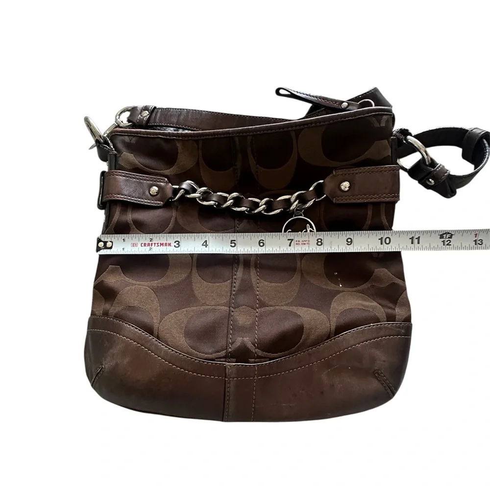 Coach F19730 signature monogram crossbody bag in chocolate‎ brown